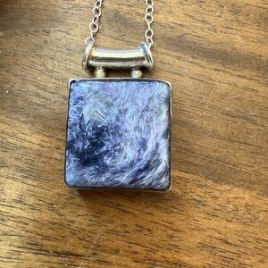 Elegant Chroite Purple Stone Pendant Sterling Silver Necklace